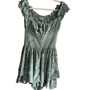 Urban Outfitters burnout Velvet Romper Mini Dress M Fairy Milkmaid green holiday
